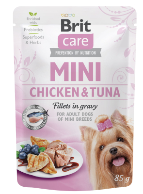 Brit Care Mini Корм вологий для дорослих собак мініатюрних порід філе з куркою та тунцем в соусі 85 г