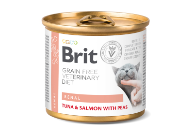 Brit Grain Free Veterinary Diets Renal Вологий корм для дорослих котів з хронічною нирковою недостатністю з тунцем та лососем з горохом 200 г