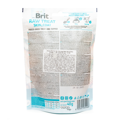 Brit Care Raw Treat freeze-dried Skin and Coat Ласощі для собак для шкіри та шерсті, риба та курка, 40 г