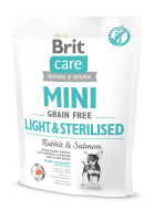 Brit Care Grain Free Mini Light Sterilised Корм сухий для дорослих собак дрібних порід з зайвою вагою або або стерилізованих з кроликом та лососем, 400 г