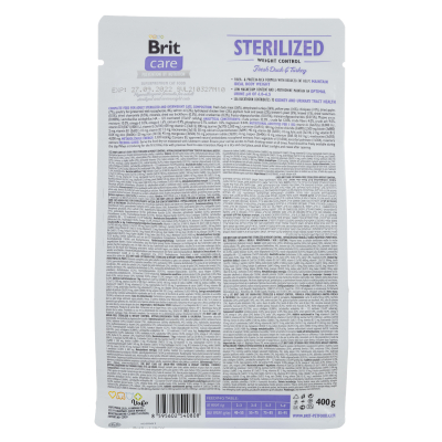 Brit Care Cat Grain Free Sterilized Weight Control Корм сухий для стерилізованих котів з надмірною вагою качка та індичка, 400 г