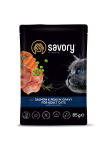 Savory Adult Cat Pouch Salmon and Peas in Gravy Корм вологий для дорослих котів з лососем та горошком у соусі 85 г