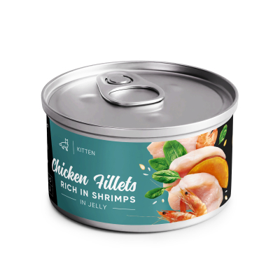 Savory Chicken Fillets rich in Shrimps in Jelly for Kittens Корм вологий філе курки з креветками в желе для кошенят, 70 г