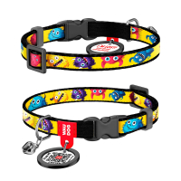 WAUCAT Nylon Нашийник для котів нейлоновий з QR паспортом, малюнок "Мохнаті монстри" XS, Ш 10 мм, Д 20-30 см, пластиковий фастекс