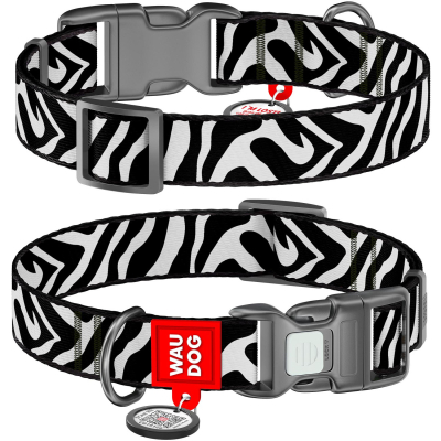 WAUDOG Nylon Нашийник для собак нейлоновий з QR паспортом, малюнок "Зебра" XL, Ш 25 мм, Д 37-58 см, пластиковий фастекс
