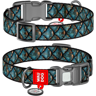 WAUDOG Nylon Нашийник для собак нейлоновий з QR паспортом, малюнок "Луска" L, Ш 25 мм, Д 33-49 см, пластиковий фастекс