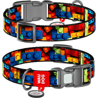 WAUDOG Nylon Нашийник для собак нейлоновий з QR паспортом, малюнок "Блоки" S, Ш 15 мм, Д 25-35 см, пластиковий фастекс