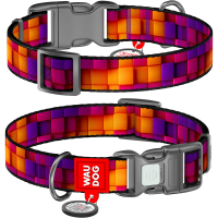 WAUDOG Nylon Нашийник для собак нейлоновий з QR паспортом, малюнок "Куби 3Д" S, Ш 15 мм, Д 25-35 см, пластиковий фастекс