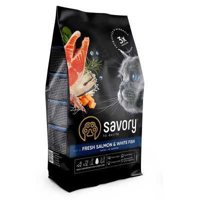 Savory Adult Cat Gourmand Fresh Salmon and White Fish Корм сухий для дорослих котів зі свіжим лососем і білою рибою 400 г