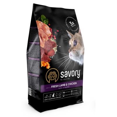 Savory Adult Cat Steril Fresh Lamb and Chicken Корм сухий для стерилізованих котів з ягнятиною та куркою 400 г