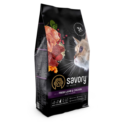 Savory Adult Cat Steril Fresh Lamb and Chicken Корм сухий для стерилізованих котів з ягнятиною та куркою 2 кг