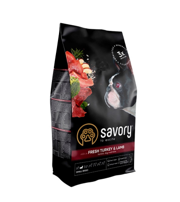 Savory Small Breed rich in Fresh Turkey and Lamb Корм сухий для дорослих собак малих порід зі свіжим ягням та індичкою 1 кг