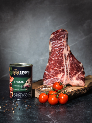 Savory Вологий корм для дорослих собак усіх порід, з чотирма видами м'яса, 400 г