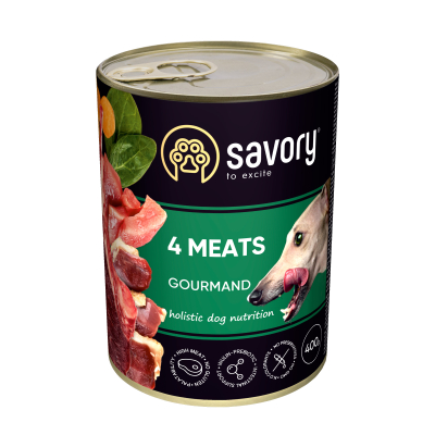 Savory Вологий корм для дорослих собак усіх порід, з чотирма видами м'яса, 400 г