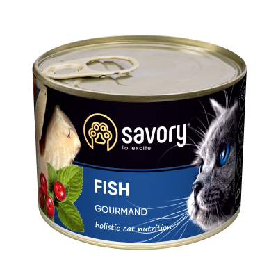 Savory Cat Can Adult Fish Корм вологий консерви для вибагливих котів з рибою 200 г