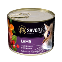 Savory Cat Can Adult Sterilised Корм вологий консерви для стерилізованих котів з ягням 200 г