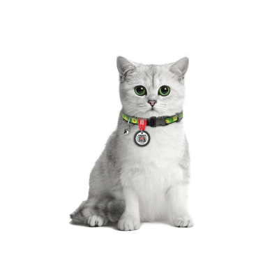 WAUCAT Nylon Нашийник для котів нейлоновий з QR паспортом, малюнок "Авокадо" XS, Ш 10мм, Д 20-30 см, пластиковий фастекс
