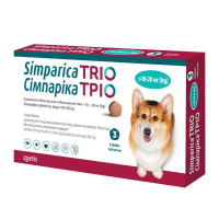 Simparica TRIO жувальні таблетки від глистів, бліх і кліщів для собак вагою 10 кг - 20 кг