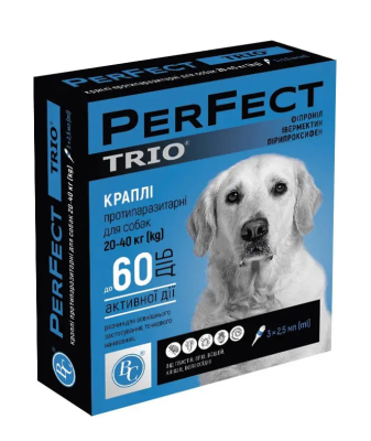 PerFect TRIO Краплі на холку для собак 20-40 кг проти бліх, кліщів та гельмінтів 2,5 мл х 1 піпетка
