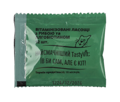AnimAll TastyVit Вітамінізовані ласощі для котів, з рибою та алгобіотином (1 пак. 12 шт.)