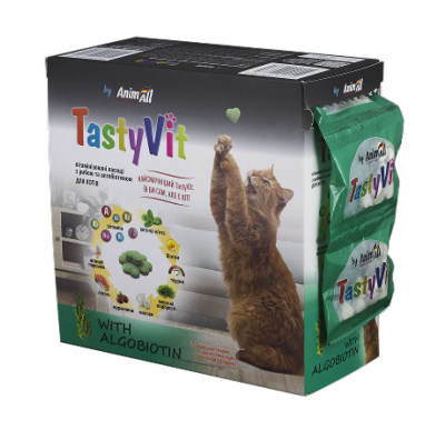 AnimAll TastyVit Вітамінізовані ласощі для котів, з рибою та алгобіотином (1 пак. 12 шт.)