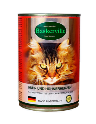 Baskerville Консервований корм для котів М'ясо курки з сердечками, 400 г