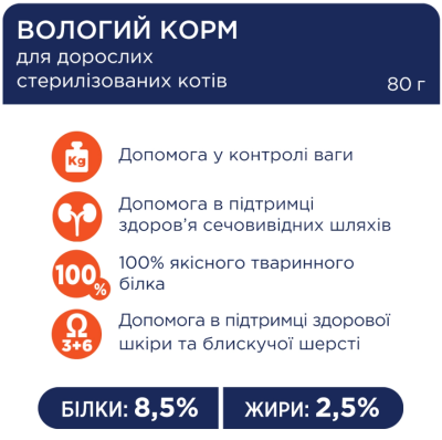 Club 4 Paws Вологий корм для дорослих стерилізованих котів з куркою, 80 г