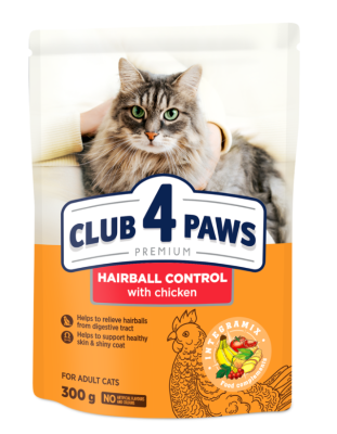 Club 4 Paws Adult Cats Hairball Control Сухий корм для котів з ефектом виведення шерсті з травного тракту, з куркою, 300 г