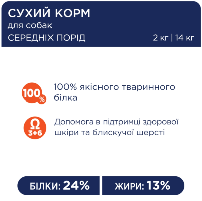 Club 4 Paws Adult Medium Breeds Сухий повнораціонний корм для дорослих собак середніх порід з куркою, 2 кг