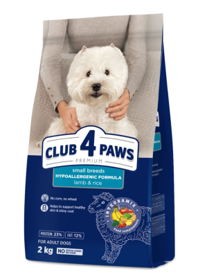 Club 4 Paws Adult Small Breeds Lamb & Rice Сухий гіпоалергенний корм для дорослих собак малих порід з ягням та рисом, 2 кг