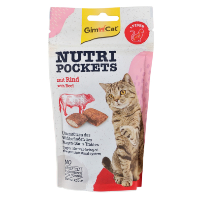 GimCat Nutri Pockets Вітамінні ласощі для котів для виведення шерсті з яловичиною та солодом 60 г