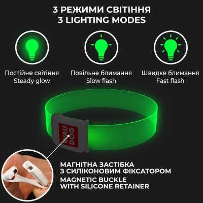 WAUDOG LED Нашийник для собак з підсвічуванням Ш 25 мм, Д 60 см, магнітна застібка