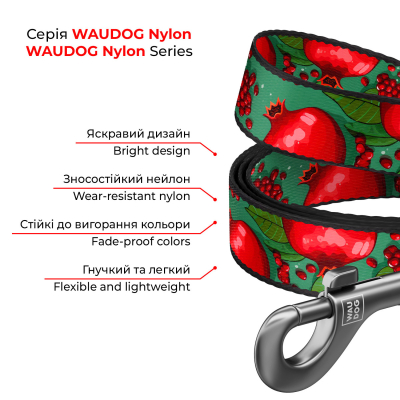 WAUDOG Nylon Повідець для собак нейлоновий малюнок "Гранати" L-XXL, Ш 25 мм, Д 122 см