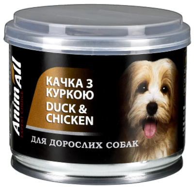 AnimAll Консерви для собак, качка з куркой в ніжному желе, 195 г