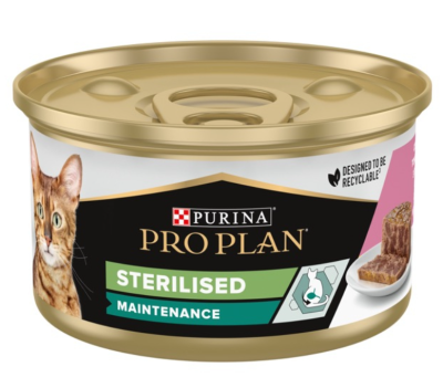 Purina Pro Plan Veterinary Diets Sterilised Консервований корм для стерилізованих котів з тунцем та лососем, шматочки в паштеті 85 г