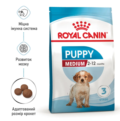 Royal Canin Medium Puppy Сухий повнораціонний корм для цуценят середніх порід до 12 місяців, 4 кг