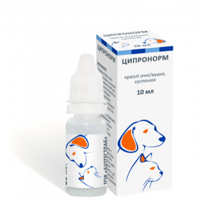 BioTestLab Ціпронорм Краплі при інфекційно-запальних захворюваннях очей і вух для собак і котів, 10 мл