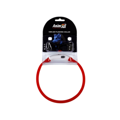 AnimAll LED-нашийник для собак, з зарядним USB-кабелем, колір червоний, 40 см