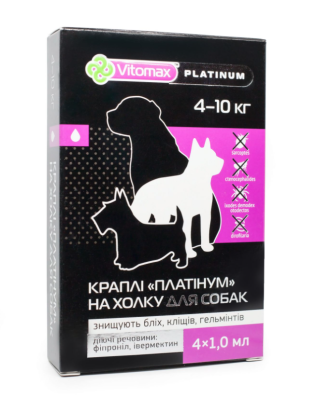 Vitomax Platinum Протипаразитарні краплі для собак вагою від 4 до 10 кг на холку від бліх, кліщів, гельмінтів, 1 мл х 1 піпетка