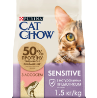 Purina Cat Chow Sensitive Сухий повнораціонний корм для дорослих котів із чутливою шкірою та травленням з лососем 1.5 кг