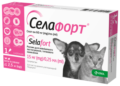 KRKA Селафорт Краплі на холку проти зовнішніх і внутрішніх паразитів для собак і котів до 2.5 кг