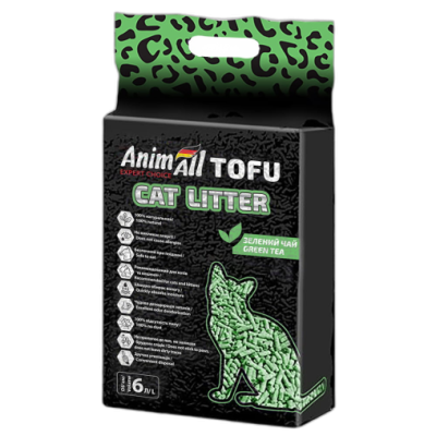 AnimAll Tofu Green Tea Соєвий наповнювач з ароматом зеленого чаю, для котів, 6 літрів (2,6 кг)