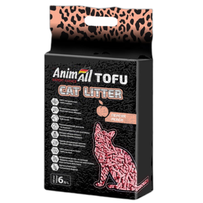 AnimAll Tofu Peach Соєвий наповнювач з ароматом персика, для котів, 6 літрів (2,6 кг)