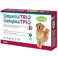 Simparica TRIO жувальні таблетки від глистів, бліх і кліщів для собак вагою 20 кг - 40 кг
