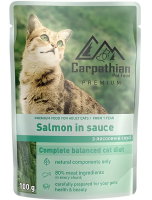 Carpathian Pet Food Повнораціонний вологий преміум корм для дорослих котів всіх порід з лососем в соусі, 100 г