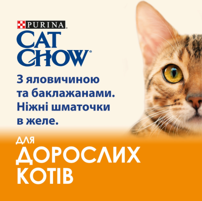 Purina Cat Chow Adult Вологий корм для кішок з яловичиною і баклажанами, шматочки в желе 85 г