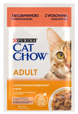Purina Cat Chow Adult Вологий корм для кішок з яловичиною і баклажанами, шматочки в желе 85 г