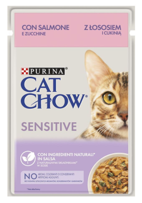 Purina Cat Chow Sensitive Вологий корм для котів з лососем та цукіні, шматочки в желе 85 г