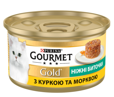 Purina Gourmet Gold Консервированный корм для кошек с курицей и морковью, нежные биточки 85 г