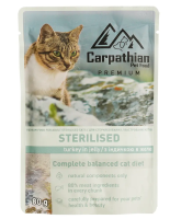 Carpathian Pet Food STERILISED Повнораціонний вологий преміум корм для стерилізованих/кастрованих котів всіх порід з індичкою в желе, 80 г